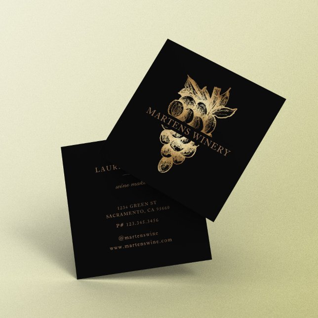 Cartão De Visita Quadrado Dourada Winery Winemaker Sommelier Elegante (Criador carregado)