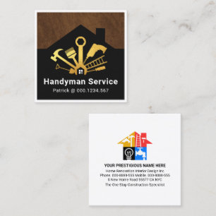 Cartão De Visita Quadrado Douradas ferramentas para o Handyman construindo a