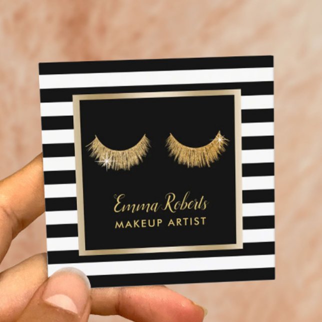 Cartão De Visita Quadrado Douradas Lashes Maquietam Artista Moderno Black St (Criador carregado)