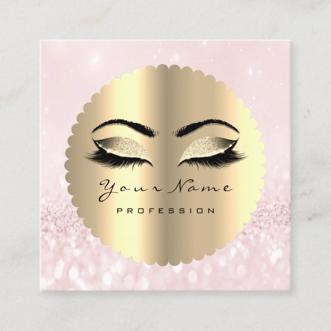 Cartão De Visita Quadrado Dourado Black Diamond Makeup Artista Pisca Rosa (Frente)