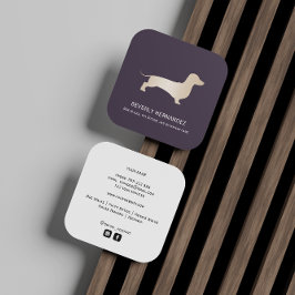 Cartão De Visita Quadrado Dourado cão Dachshund Walker Treinador Puppy senta