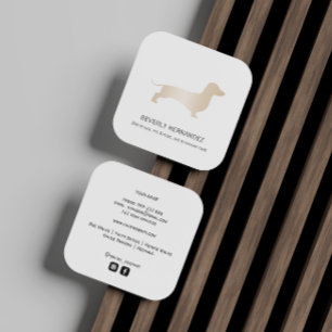 Cartão De Visita Quadrado Dourado cão Dachshund Walker Treinador Puppy senta