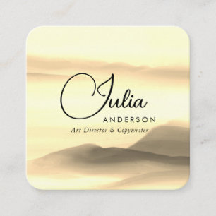 Cartão De Visita Quadrado Dourado Chic e Script Abstrato em Aquarela Preta