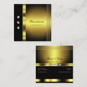 Cartão De Visita Quadrado Dourado e negro luxuoso com diamantes espumantes