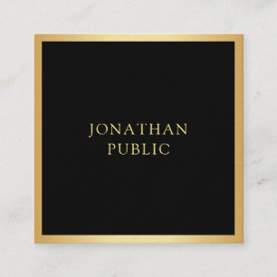 Cartão De Visita Quadrado Dourado e negro simples Modelo