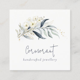 Cartão De Visita Quadrado Dourado Folheto Botânico  Azul-Cachorro