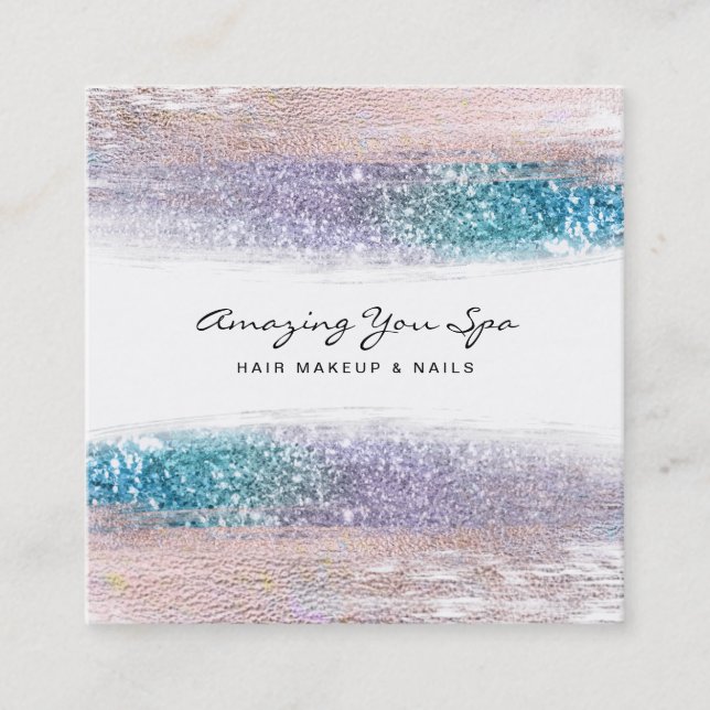 Cartão De Visita Quadrado *~* Dourado Glam Rainbow Glitter Excitante Praça L (Frente)