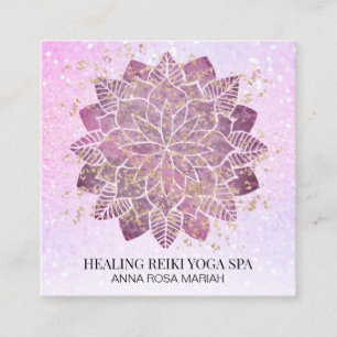 Cartão De Visita Quadrado *~* Dourado Glitter Rosa Yoga Espiritual Reiki Man