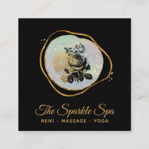 Cartão De Visita Quadrado *~* Dourado Letra Glitter Rosa Floral Opal