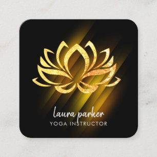 Cartão De Visita Quadrado Dourado Lotus Flower Yoga Instrutor Zen Art Fire