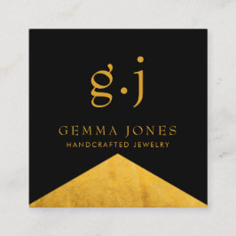 Cartão De Visita Quadrado Dourado Preto Faux Gold Folil Edge Jeweler Designe