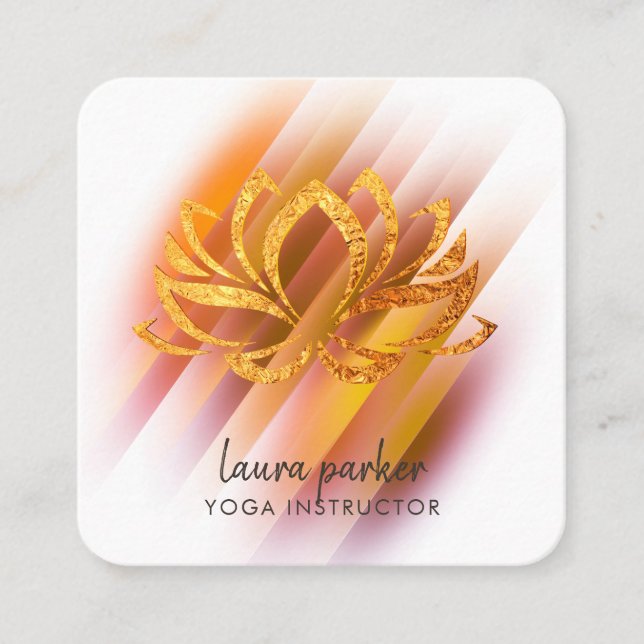 Cartão De Visita Quadrado Dourado Rosa Lotus Flower Yoga Instrutor Zen Art (Frente)