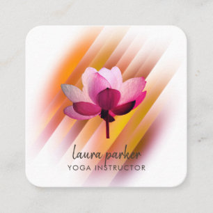 Cartão De Visita Quadrado Dourado Rosa Lotus Flower Yoga Instrutor Zen Art