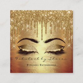 Cartão De Visita Quadrado Dourado Spark Makeup Artist Lashes Logotipo Bela S