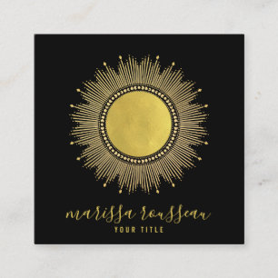 Cartão De Visita Quadrado Dourado Sun Faux Foil Mandala Black JewelDesigner
