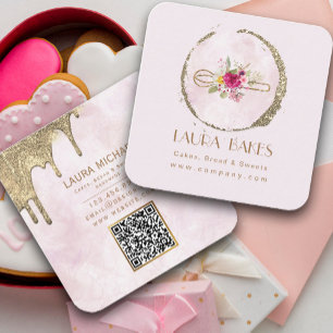 Cartão De Visita Quadrado Dourado Whisky Blush Watercolor Floral