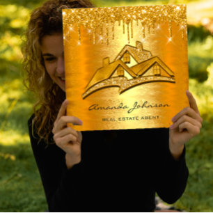 Cartão De Visita Quadrado Dourados Drivers Logotipo House Agente Imobiliári