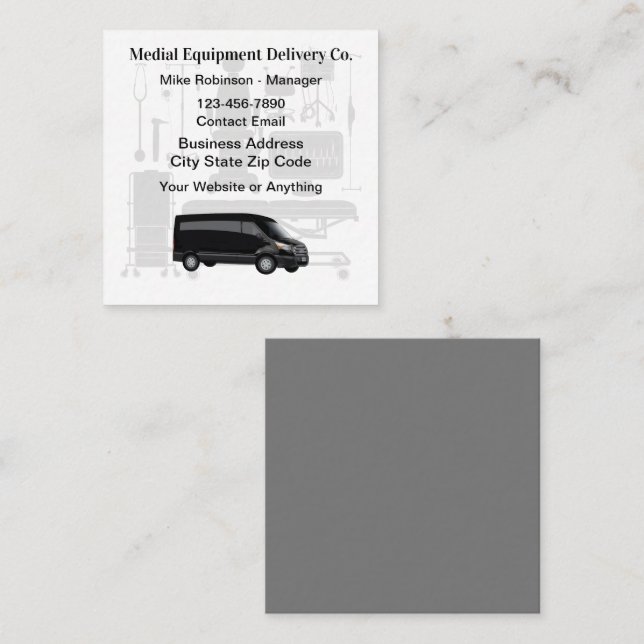 Cartão De Visita Quadrado Driver de Courier de Equipamento Médico (Frente/Verso)