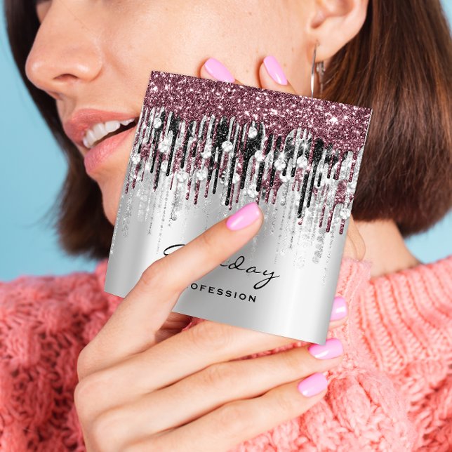 Cartão De Visita Quadrado Drives de Rosa de Cinza do Beleza Studio Hairdress (Criador carregado)