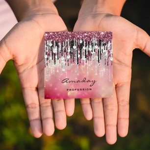 Cartão De Visita Quadrado Drives de Rosa de Prata Makeup do Hairdresser do B