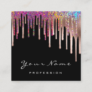 Cartão De Visita Quadrado Drives Holográficos Rosa de Arco-Íris Negros de 