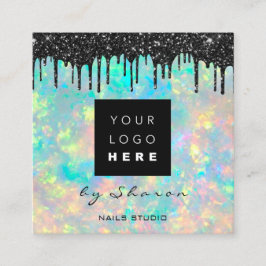 Cartão De Visita Quadrado Drives pretos 6 pontos QRCodeLogotipo Hológrafo