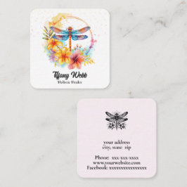 Cartão De Visita Quadrado Drônsoba aquosa e flores