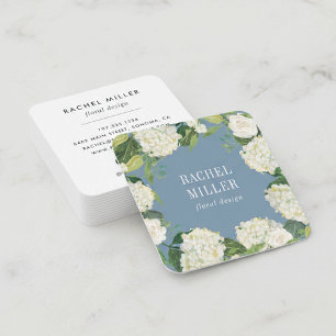 Cartão De Visita Quadrado Dusty Blue & White Hydrangea Wreath