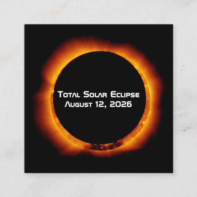 Cartão De Visita Quadrado Eclipse Total do Sol de 2026 (Frente)