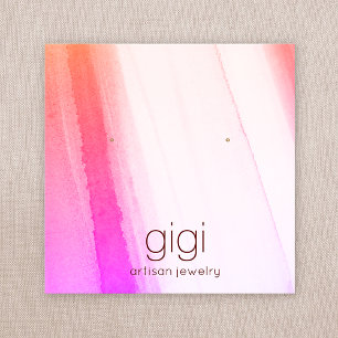 Cartão De Visita Quadrado Ecrã Pink de Aquarela Estanjada Ouvindo Joias