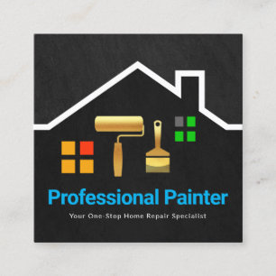 Cartão De Visita Quadrado Edifício do Telhado do Pincel Dourado Grunge cinza