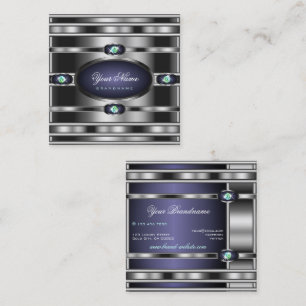 Cartão De Visita Quadrado Efeito Prateado Luxusto Azul Escuro Rinestonas Cin