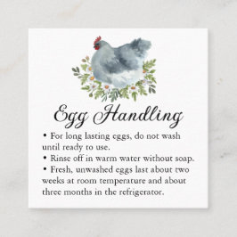 Cartão De Visita Quadrado Egg Handling Care Instructions Floral Chicken Hen