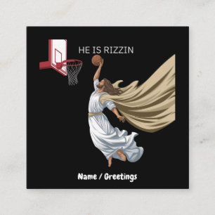 Cartão De Visita Quadrado Ele É Rizzin Engraçado Jesus Jogando Basquete Retr