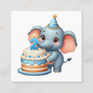 Cartão De Visita Quadrado Elefante Fofo 2º Aniversário