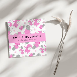 Cartão De Visita Quadrado Elefantes Rosa, Kids Play Center, Centro de Ativid