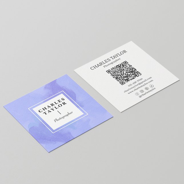 Cartão De Visita Quadrado Elegância Púrpura de abstrato Watercolor (Criador carregado)