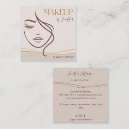 Cartão De Visita Quadrado Elegant Beige & Gold Makeup artist Business Card