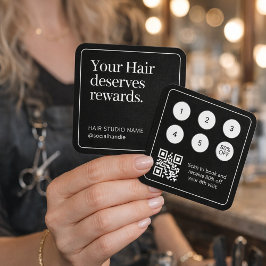 Cartão De Visita Quadrado Elegant Black and White Loyalty Card  QR Code