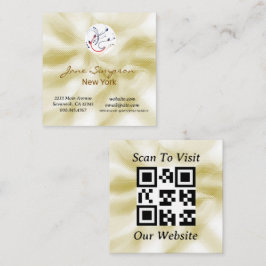 Cartão De Visita Quadrado Elegant Pearlescent Gold Logo QRCode Business Card