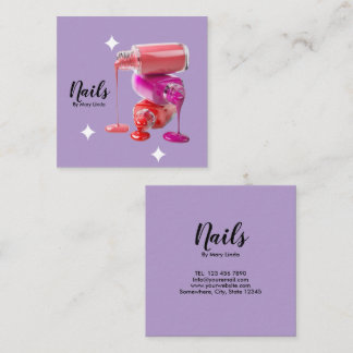 Cartão De Visita Quadrado Elegant Purple Nail Technician