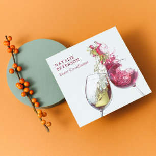 Cartão De Visita Quadrado Elegant Red and White Wine Dance Event Coordinator