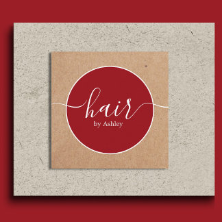 Cartão De Visita Quadrado Elegant Red White Circle Printed Kraft Hairdresser