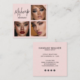 Cartão De Visita Quadrado Elegant Rosa Bege Preto Script 3 Foto Maquiagem