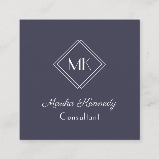 Cartão De Visita Quadrado Elegant Slate Grey Professional Monogram (Frente)