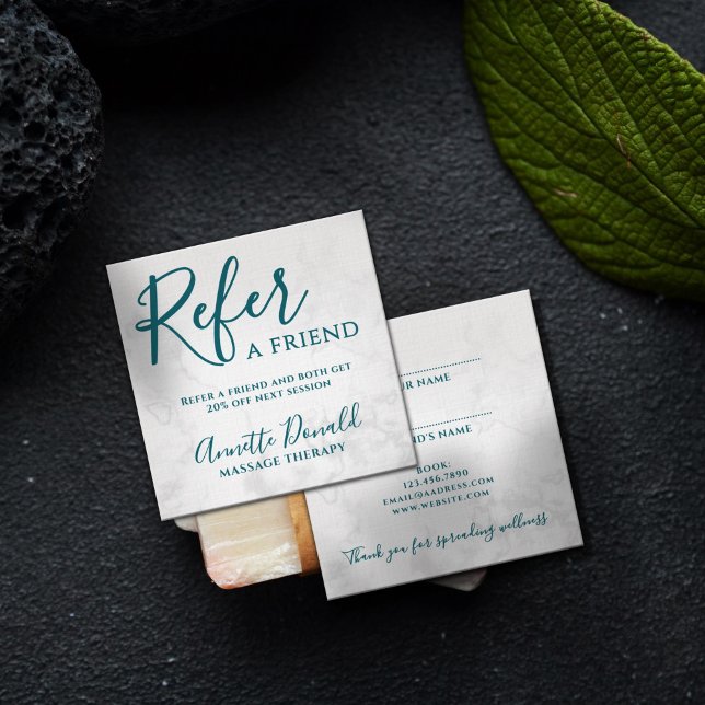 Cartão De Visita Quadrado Elegant spa and wellness referral white marble  (Criador carregado)