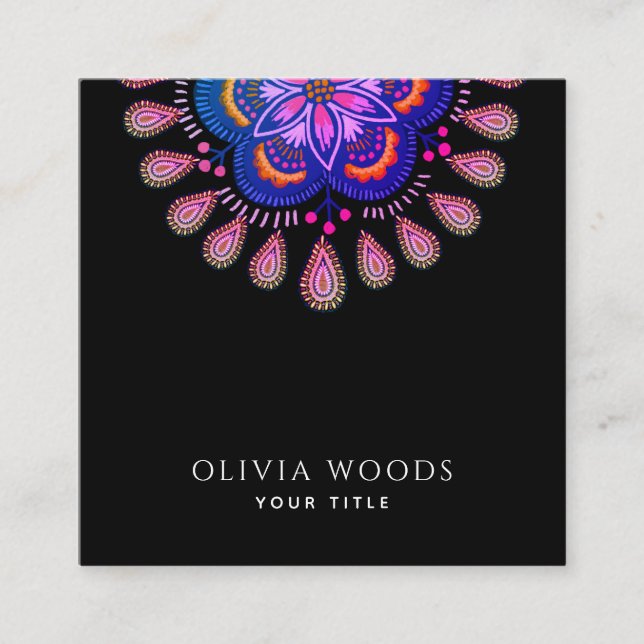 Cartão De Visita Quadrado Elegant Stylized Mandala  (Frente)