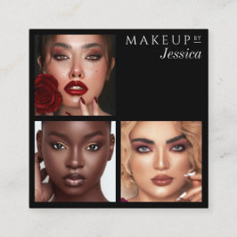 Cartão De Visita Quadrado Elegant Typography Black 3 Photo Makeup