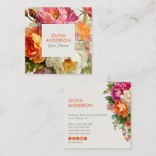 Cartão De Visita Quadrado Elegante Água-Forte Botânica Floral em Aquarela