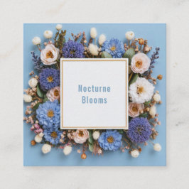 Cartão De Visita Quadrado Elegante Aroca Rustico Moldura Dourada Floral Azul